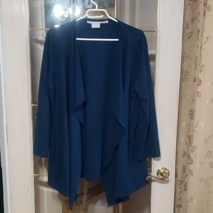 Gretchen Scott long sleeve blue faux suede waterfall open Cardigan L